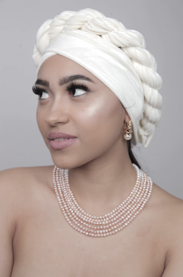 Twist-Crown Turban in Velvet and Polyester by QOSNY